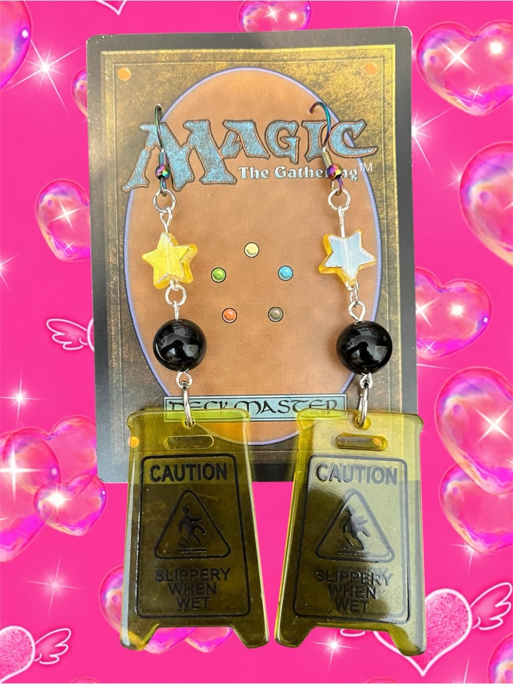 Magic: The Gathering Caution Sign Dangle Earrings - Yellow & Black